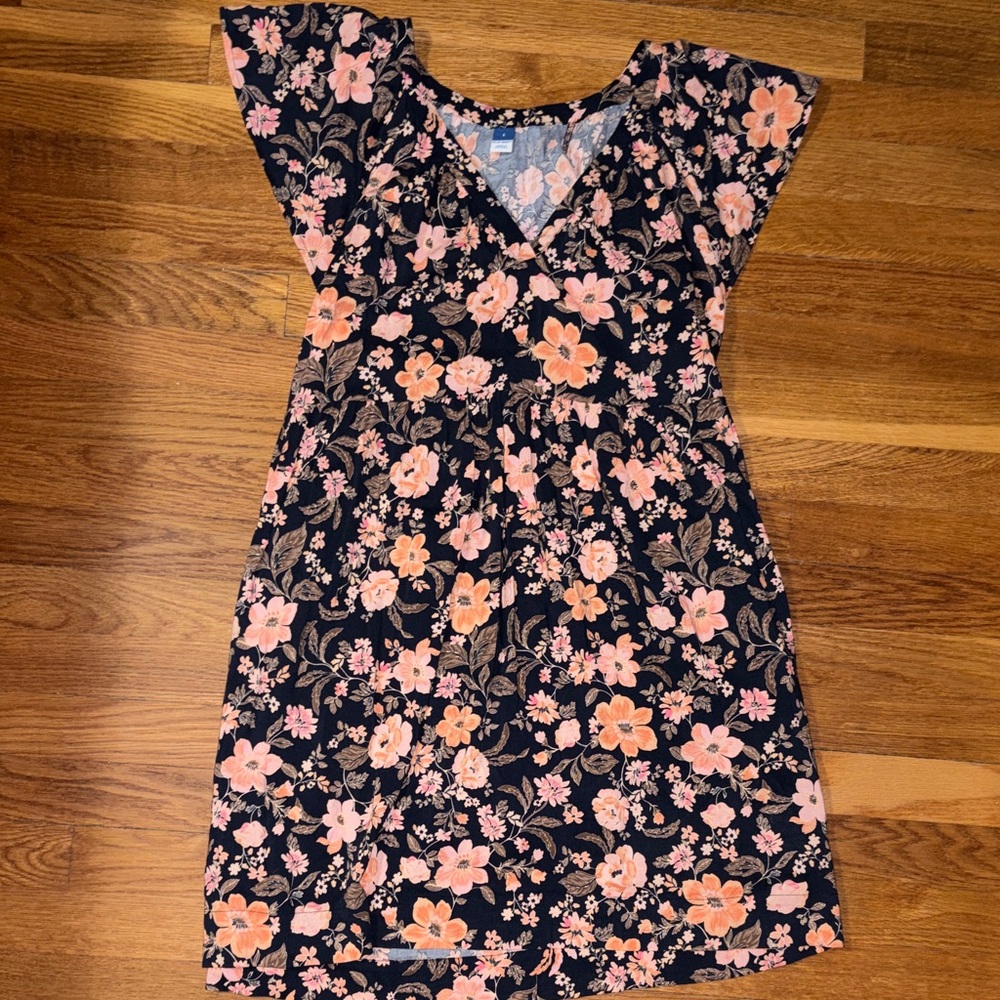 Old Navy Black Dress with Pink and Peach Floral